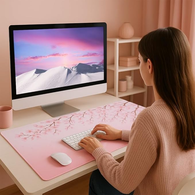 Large Mouse Pad Mat 11.8 x31.5 inches with Stitched Edge Non-Slip Rubber Base for Home Office Gaming Desk Mouse Pads Mats Accessories (Pink Flowers)