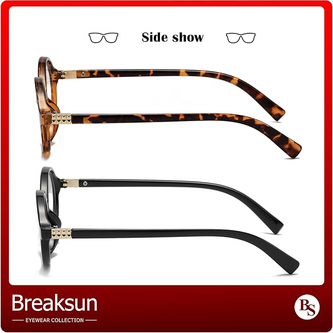 Breaksun Fashion Oval Glasses for Women Men Retro Round Tortoise Frame Blue Light Glasses Nerd Eyeglasses