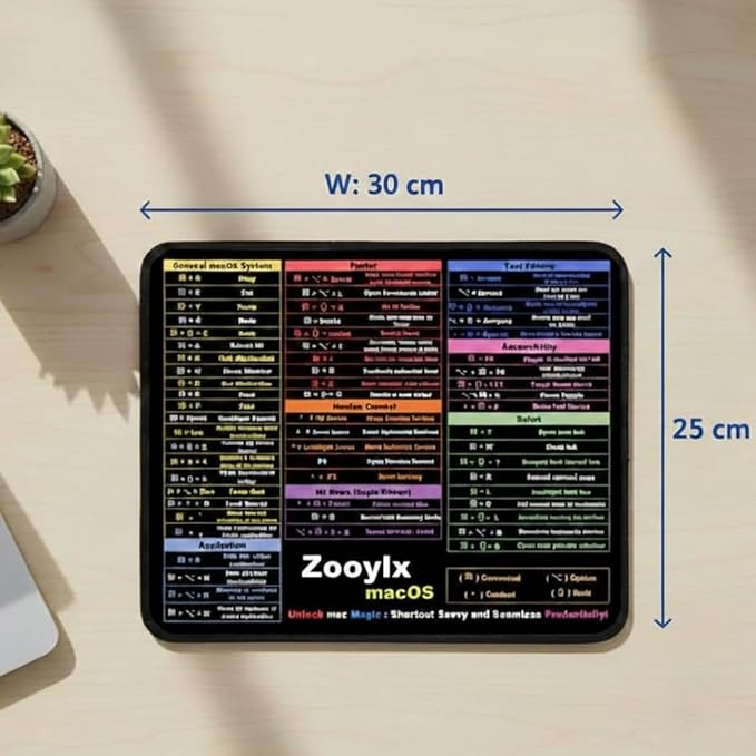 Zooylx Mouse Pad for macOS – 11.8"x9.8" – Mac Cheat Sheet for MacBook Pro, Air & iMac – Portable Desk Mat with Sequoia & Sonoma Commands – Waterproof, Stitched Edges