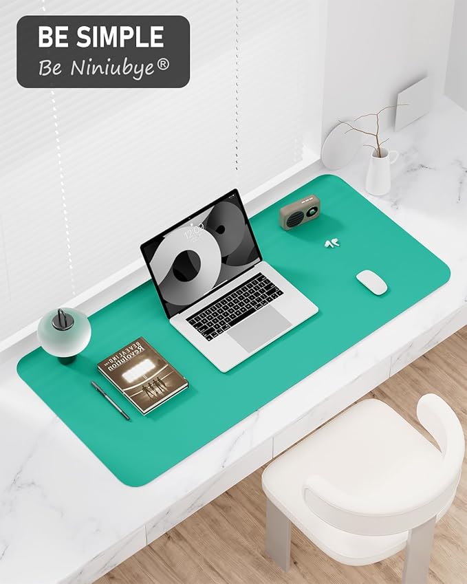 Desk Pad, 23.6" x 13.8" PU Leather Non-Slip Desk Mat Large Mouse Pad for Desktop, Waterproof Laptop Computer Writing Mat for Office, Home, Work, Gaming, Light Green