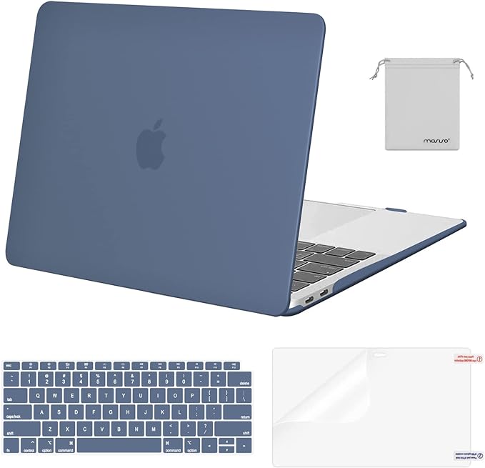 MOSISO Compatible with MacBook Air 13 inch Case M1 Chip 2021-2018 Release A2337 A2179 A1932, Plastic Hard Shell&Keyboard Cover&Screen Film&Storage Bag for MacBook Air 13.3 inch Case, Steel Blue