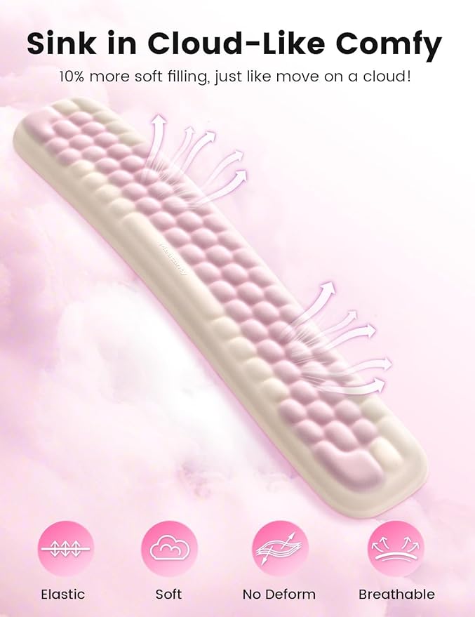 Meatanty Keyboard Wrist Rest, Ergonomic Keypad Support, Soft Memory Foam Hand Rest Pad for Typing Comfort, Computer Desk Accessory for Hand Palm Pain Relief, Laptop Office Home School Women Girl Pink