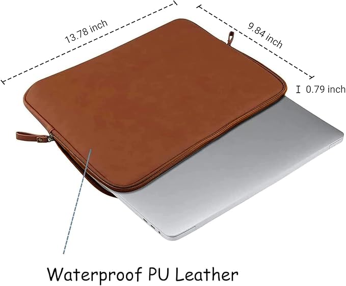 MOSISO Laptop Sleeve Bag 13.3 inch Compatible with MacBook Air/Pro, 13-13.3 inch Notebook, Compatible with MacBook Pro 14 2025-2021 M4 M3 M2 M1, PU Leather Padded Bag Waterproof Case, Brown
