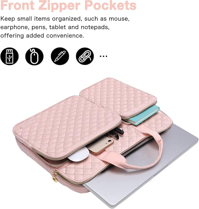 MOSISO 360 Protective Laptop Case 16 inch,15-15.6 inch Laptop Sleeve Compatible with MacBook Pro 16 M5 M4 M3 M2 M1 HP Acer Dell Lenovo,Square Quilted Bag Cover with 2 Pockets&Handle&Belt, Chalk Pink