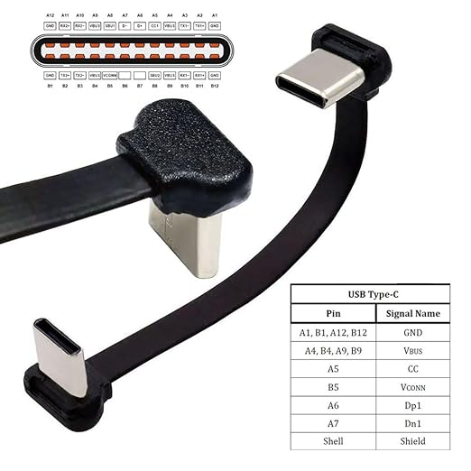chenyang USB C Short Flat Cable USB 2.0 Type C Dual 90 Degree Angled PD 65W Fast Charge Data Extension Cable 70MM