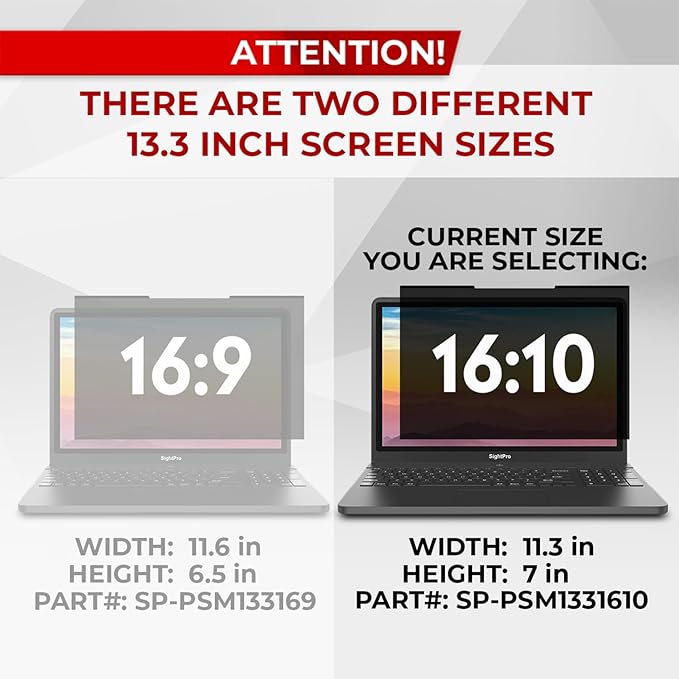 SightPro Magnetic Laptop Privacy Screen 13.3 Inch 16:10 - Patented Removable Laptop Privacy Filter Shield and Protector