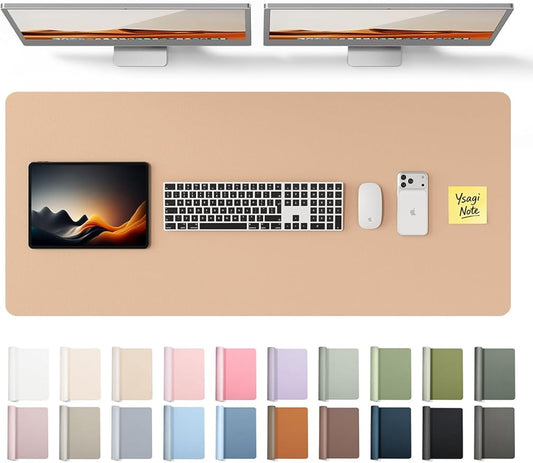 YSAGi Leather Desk Protector, Office Mat, Large Mouse Mat, Non-Slip PU Leather Blotter, Laptop Desk Mat, Waterproof Writing Pad for Office and Home (Latte, 47" x 17")
