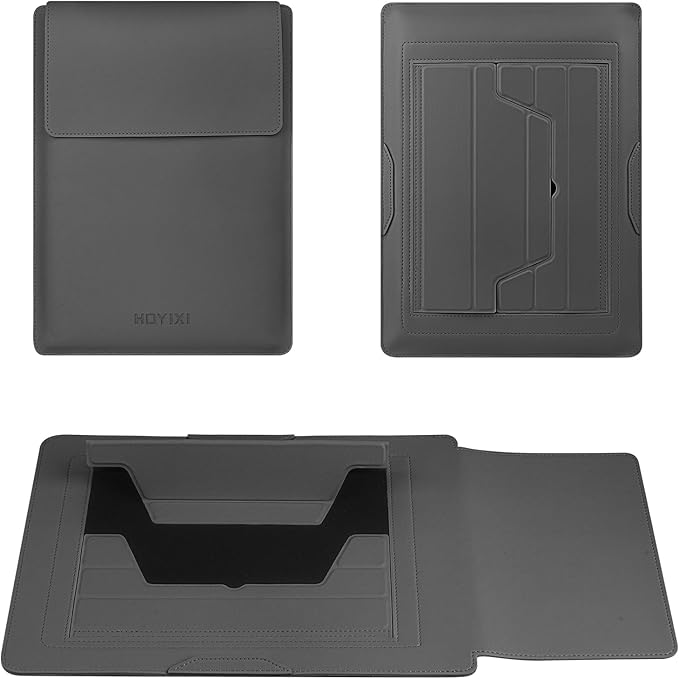 HoYiXi 13.3'' /13.6'' Laptop Sleeve Case PU Leather with Stand Compatible with MacBook Pro 14/MacBook Air 13(M1 M2)/ASUS Vivobook 14/Dell XPS 13/ASUS Matebook,13-14'' Laptop Bag,Gray