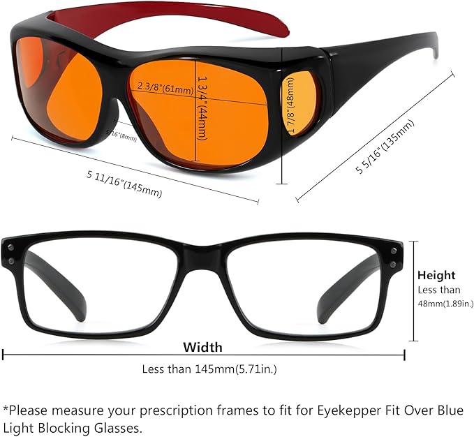 Eyekepper 100% Blue Light Reduction,Huge Fitover Anti-Blue Blocking Computer Eyeglasses with Extra Amber Lenses, Black Red