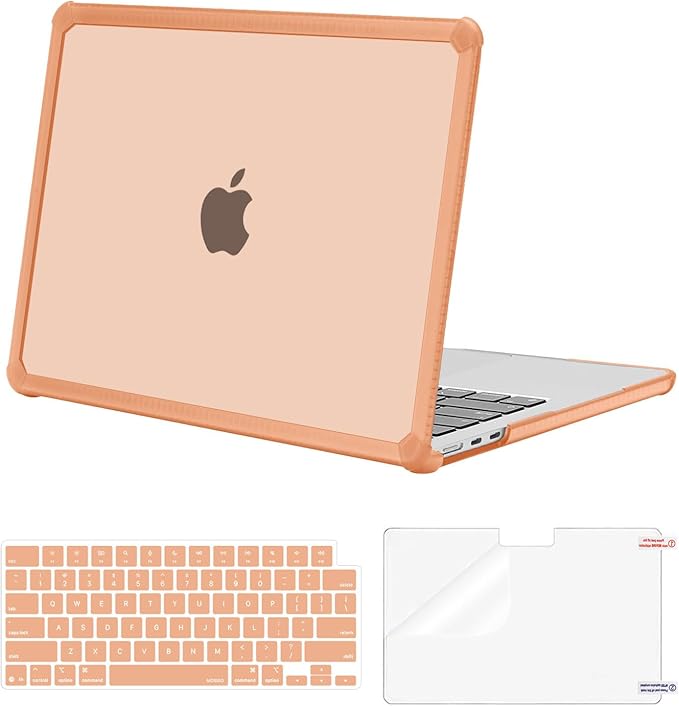 MOSISO Compatible with MacBook Air 13 inch Case M5 2026 M4 2025 M3 M2 2024-2022 A3449 A3240 A3113 A2681,3 in 1 Kit Crack-Resistant Heavy Duty Protective Plastic Hard Case with TPU Bumper,Cosmic Orange