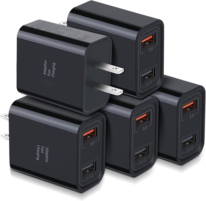 Quick Fast Charge 3.0 USB Wall Charger, Costyle 5 Pack 30W Dual USB Power Adapter (Fast Charge 3.0&5V 2.4A) Adaptive Fast Charging Block Compatible iPhone 11 XS XR, Galaxy S10 S9,Note 10-Black