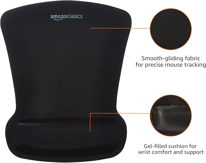 Amazon Basics Rectangular Gel Computer Mouse Pad with Wrist Support Rest, Non-Slip, Smooth Surface, Small, Black, 20-Pack