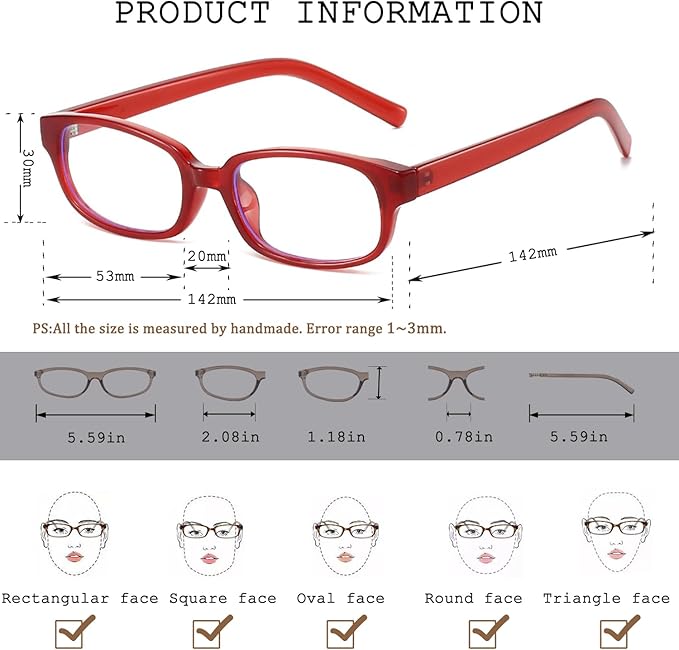 HJSTES Retro Clear Rectangle Glasses for Women Men Fake Blue Light Blocking Lens Narrow Frame Non Prescription Eyeglasses