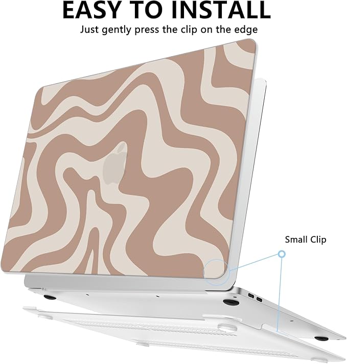 AKIT Compatible with MacBook Air 13 Inch Case M1 2022 2021 2020 2019 2018 A2337 A2179 A1932, Pattern Hard Shell Laptop Case+Screen Protector+Keyboard Cover for Mac Book Air 13.3 Inch, Brown Wave