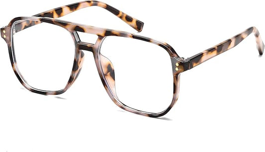 FEISEDY Blue Light Blocking Glasses Fake Nerd Clear Square Computer Lightweight Pilot Glasses Frame Oversized B2866