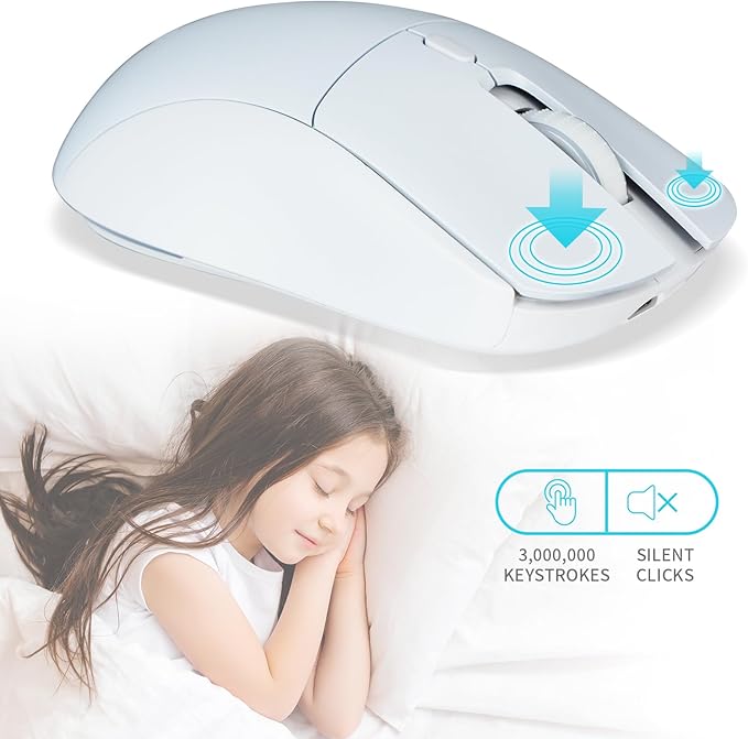 Gaming Mouse, Rechargeable Computer Mouse with with 2 Side Buttons, Type-C Adapter for Laptop, PC, Notebook - White