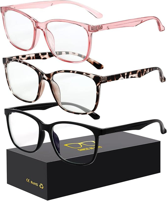 Oilway Blue-Light Blocking Glasses Computer Reading/Gaming/TV/Phones Glasses Fashion Anti Eyestrain Glasses for Women Men（D4 Black + Douhua + Pink）