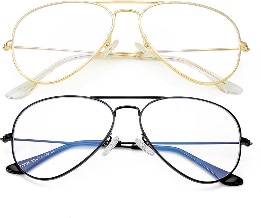 Aviator Clear Lens Glasses for Women Men Non-prescription Eyeglasses Blue Light Blocking Lens Metal Frame
