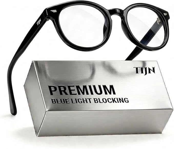 TIJN Blue Light Blocking Glasses Men Women Vintage Thick Round Rim Frame Eyeglasses