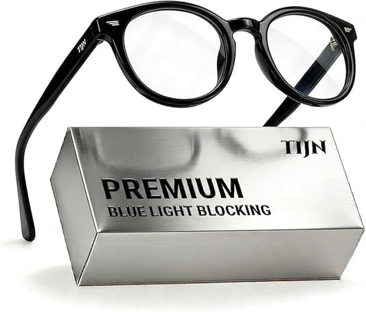 TIJN Blue Light Blocking Glasses Men Women Vintage Thick Round Rim Frame Eyeglasses