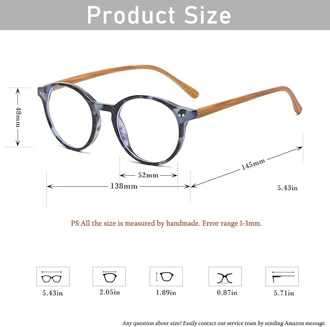 HJSTES Vintage Blue Light Glasses for Women Men Round Bluelight Blocking Glasses Thick TR90 Frame Eyeglasses
