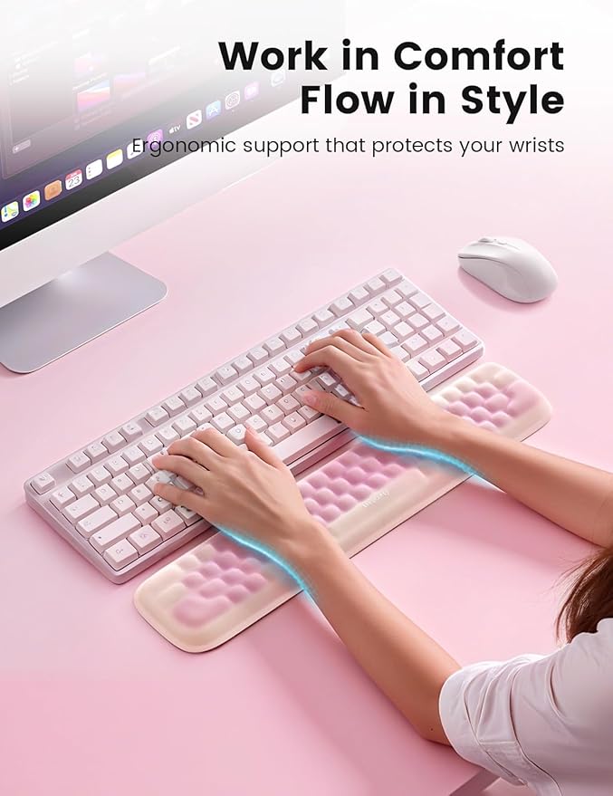 Meatanty Keyboard Wrist Rest, Ergonomic Keypad Support, Soft Memory Foam Hand Rest Pad for Typing Comfort, Computer Desk Accessory for Hand Palm Pain Relief, Laptop Office Home School Women Girl Pink