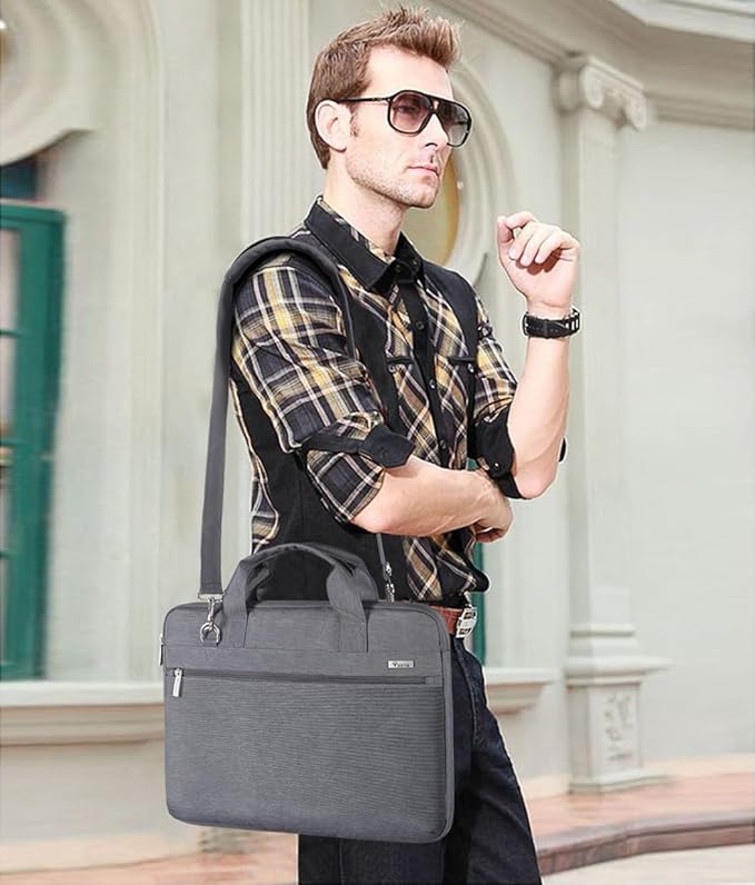 Voova Laptop Bag 17 17.3 Inch, 360° Protective Laptop Case Sleeve with Shoulder Strap Compatible with 17-18 Inch Lenovo Asus Acer Dell Hp, Waterproof Computer Bag Slim Briefcase for Men Women, Grey