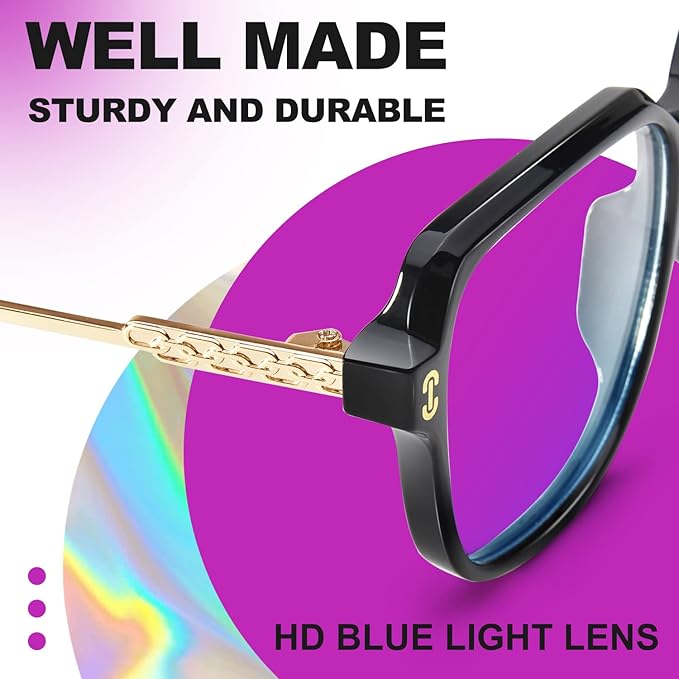 VISOONE 2 Pack Oversized Blue Light Blocking Glasses with Chic Square TR90 Frame and Metal Temple for Women Men REMY