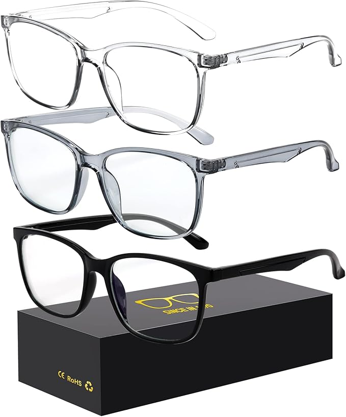 Oilway Blue-Light Blocking Glasses Computer Reading/Gaming/TV/Phones Glasses Fashion Anti Eyestrain Glasses for Women Men（D1 Black + Gray + Transparent）
