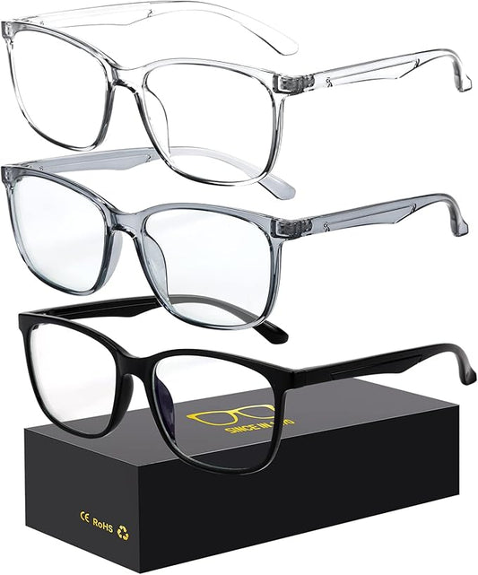Oilway Blue-Light Blocking Glasses Computer Reading/Gaming/TV/Phones Glasses Fashion Anti Eyestrain Glasses for Women Men（D1 Black + Gray + Transparent）