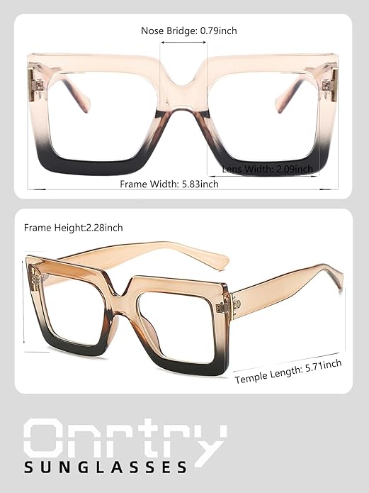 Onrtry Oversized Square Blue Light Glasses for Women Men Thick Frame Big Computer Eyewear Non-Prescription Eyeglasses