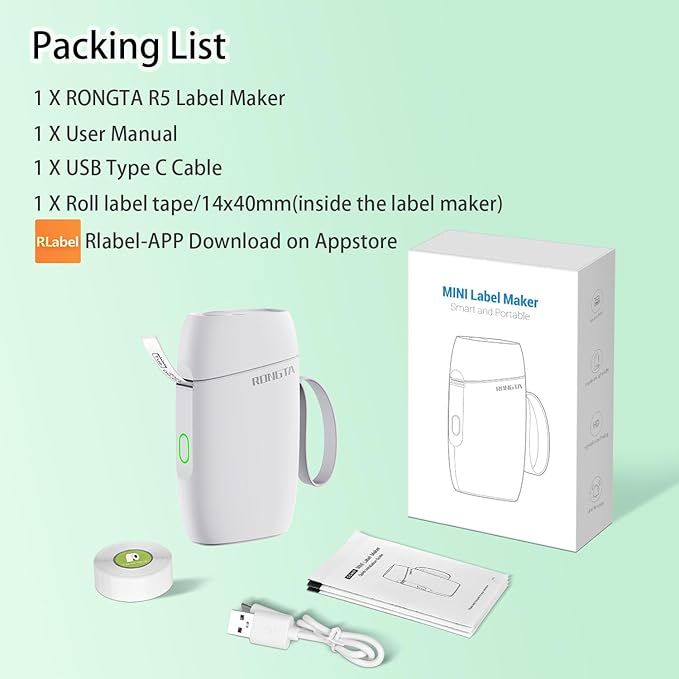 Rongta Label Maker Machine with Tape, Bluetooth Label Printer, Wireless Mini Label Makers with Multiple Templates for Organizing School Office Home, (White)
