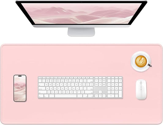 Hsurbtra Desk Pad, 32" x 16" Premium-Textured Desk Mat, Stitched Edge Anti-Slip Waterproof Rubber Mouse Pad, L Extended Computer Mat for Office Gaming Laptop Keyboard Pink