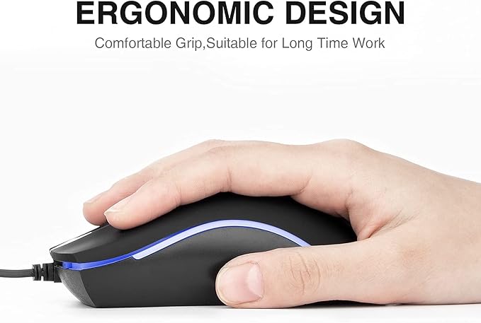 Rii Wired Mouse, Computer Mouse with Blue Backlit,Comfortable Grip Ergonomic Optical,USB Wired Mice Support Windows PC, Laptop,Desktop,Notebook,Chromebook (2PACK)
