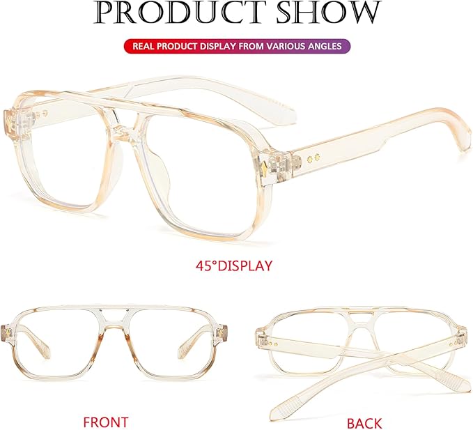 PORADAY Blue Light Blocking Glasses for Women Men 70s Retro Square Aviator Eyeglasses Rectangle Computer Eyewear