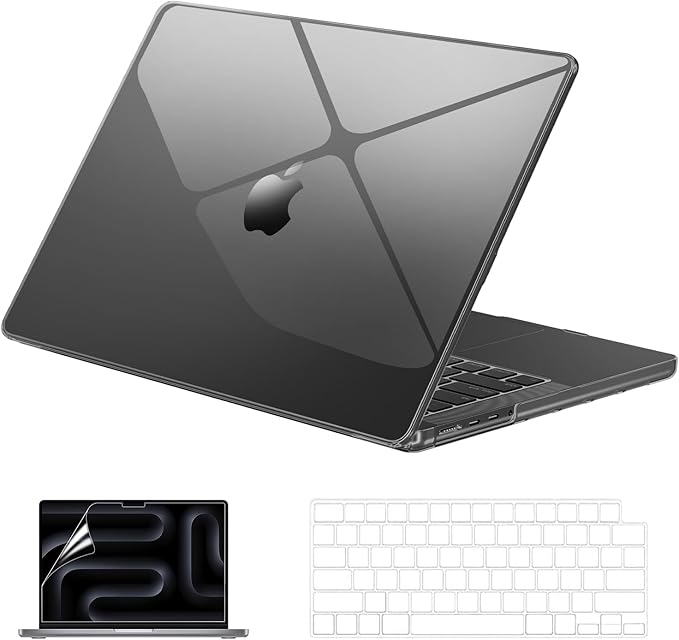 EooCoo Case Compatible with MacBook Pro 14 inch M5 2026-2021 M4 M3 M2 M1 Pro/Max Chip, Hard Shell Cases with Keyboard Cover, Screen Protector - Crystal Black
