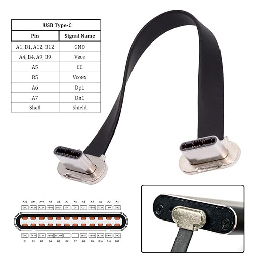 chenyang 0.23FT USB C Short Flat Cable, USB 2.0 Type C Dual 90 Degree Angled PD 65W Fast Charge Data Extension Cable