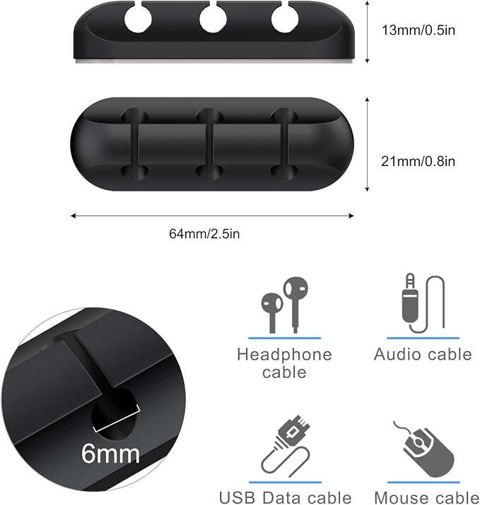SOULWIT Cable Holder Clips, 3-Pack Cable Management Cord Organizer Clips Silicone Self Adhesive for Desktop USB Charging Cable Nightstand Power Cord Mouse Cable Wire PC Office Home - Image 3