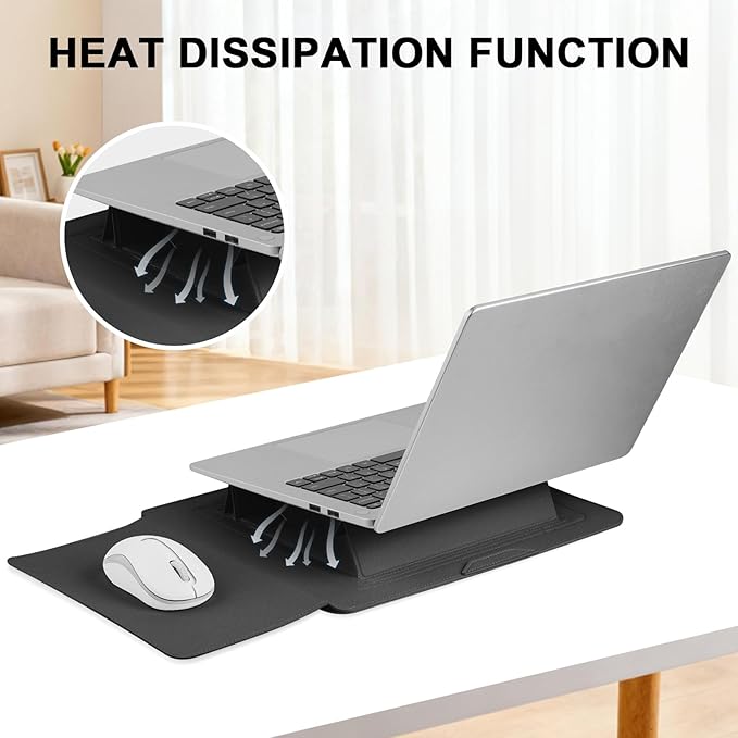 HoYiXi 13.3'' /13.6'' Laptop Sleeve Case PU Leather with Stand Compatible with MacBook Pro 14/MacBook Air 13(M1 M2)/ASUS Vivobook 14/Dell XPS 13/ASUS Matebook,13-14'' Laptop Bag,Black