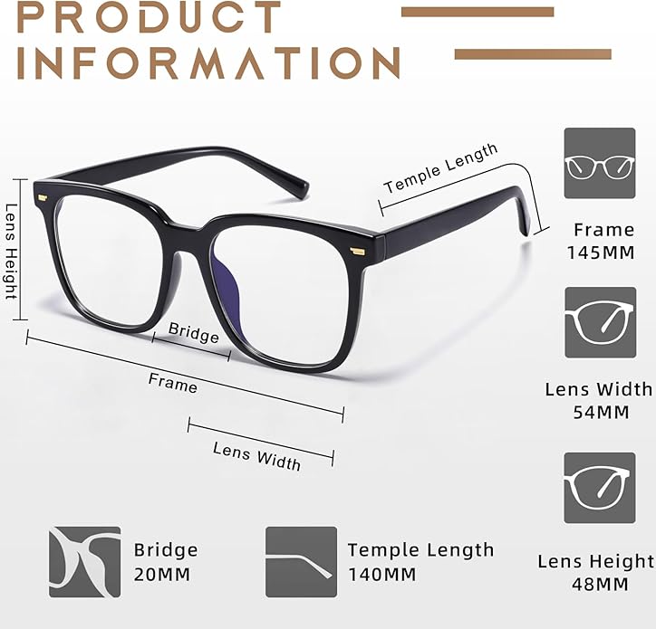 PANNER Oversized Square Blue Light Blocking Glasses for Women Men Anti Glare Reduce Eyestrain Computer Glasses