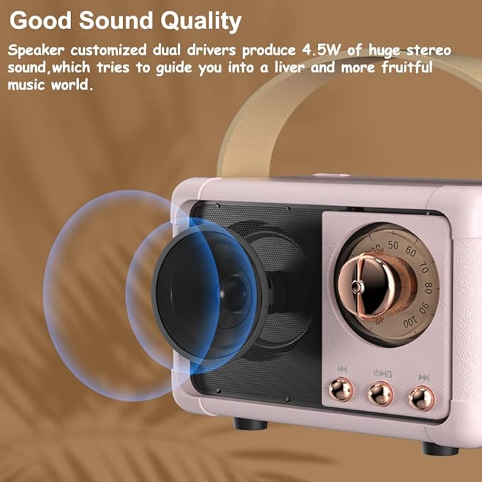 Retro Bluetooth Speaker, Portable Wireless Speaker with Crystal Clear Stereo Sound Rich Bass, Vintage Decor, Birthday Gifts for Women Teenage (Beige)