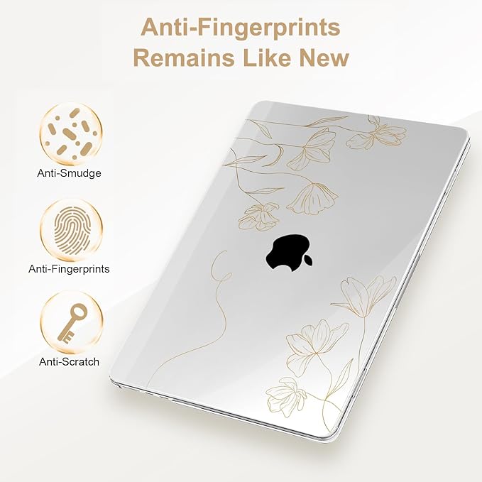 G JGOO Compatible with MacBook Air 13 inch Case 2026 2025-2022 M5 A3449 M4 A3240 M3 A3113 M2 A2681, Clear Hard Shell for MacBook Air 13.6 inch Case + Keyboard Cover + Screen Protector, Gold Floral