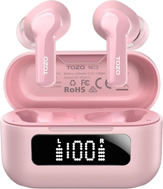 TOZO Hybrid Active Noise Cancelling Wireless Earbuds with 6 Mics AI Clear Call Ear Buds 68H Playtime with LED Display 32 Preset EQs via APP Bluetooth 5.3 IPX8 Waterproof in Ear Headphones