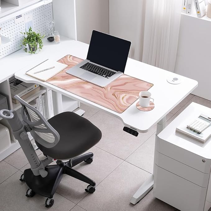Gaming Mouse Pad Large Mousepad Pink Marble Desk Mat XXL Big Desk Pad 31.5x15.75 Rubber Base Computer Pad with Stitched Edges Mouse Mat for Work Game Home Office