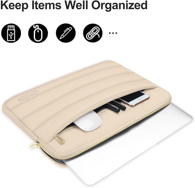 MOSISO Laptop Case 16 inch, 15-15.6 inch Puffy Laptop Sleeve Compatible with MacBook Pro 16 M5 M4 M3 M2 M1, HP Dell ASUS Acer Toshiba Lenovo, Polyester Horizontal Bag with Small Case, Apricot