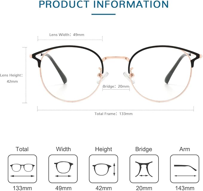 Cyxus Blue Light Glasses for Men and Women, Round Metal Frame Computer Eyeglasses for Office, Gaming, Reading 8090