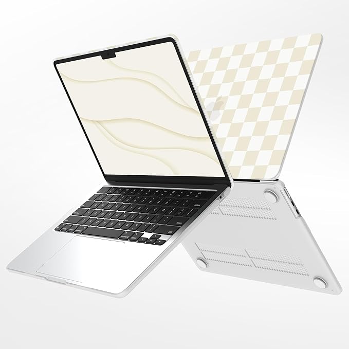 G JGOO Compatible with MacBook Air 13 inch Case 2026 2025-2022 M5 A3449 M4 A3240 M3 A3113 M2 A2681, Hard Shell for MacBook Air 13.6 inch Case + Keyboard Cover + Screen Protector, Beige Checkered