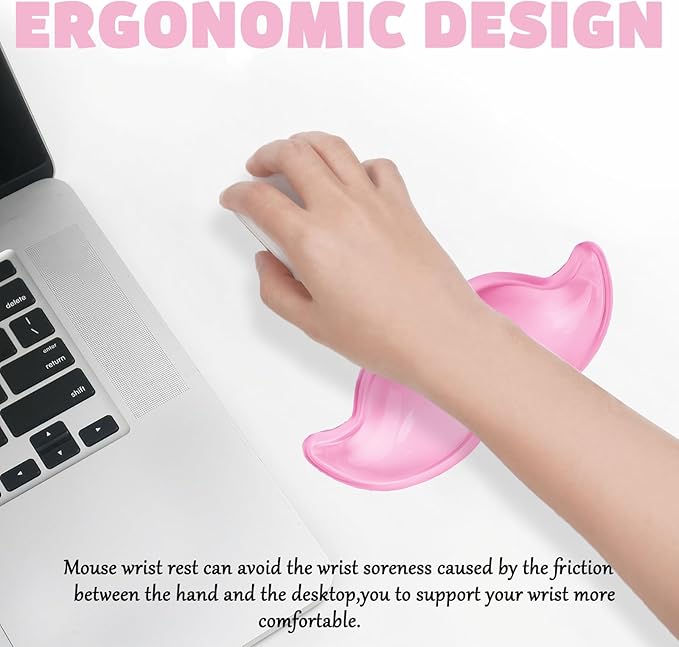 Gel Wrist Rest for Keyboard and Mouse Transparent Pink Mustache Elbow Pad Cushion Ergonomic Cute Clear Cool Mouse Wrist Pad Silicone Non-Slip Support for Computer Gaming Home Office Men Hand Pillow