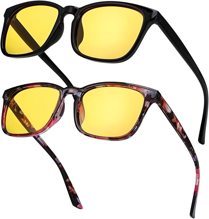 Polarized Sunglasses for Women Men, Night Driving Glasses Anti Glare Yellow Lens UV 400 for Day Night Use