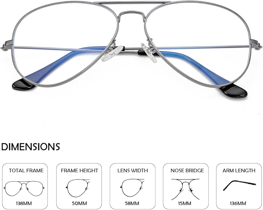 Aviator Clear Lens Glasses for Women Men Non-prescription Eyeglasses Blue Light Blocking Lens Metal Frame
